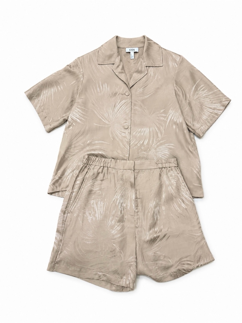 COS  Palm Printed Relaxed Bermuda Shorts and Shirt set Silk blend